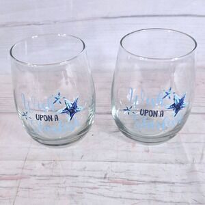 Stemless Wine Glasses Set of 2 'Wish Upon A Starfish' Blue Beach Theme